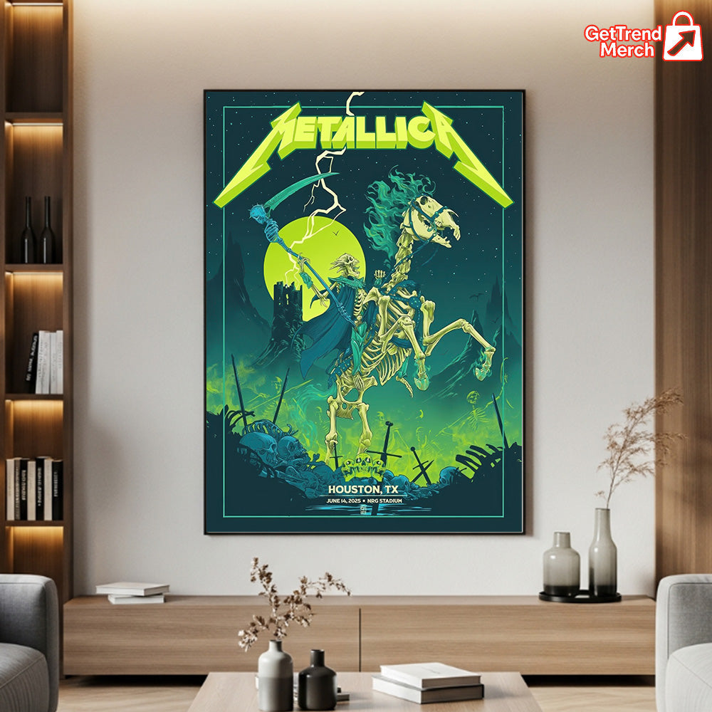 Metallica M72 Tour Canvas Poster – June 14, 2025 “Tonight in Houston” Concert Art Print, NRG Stadium by Vance Kelly - Get Trend Merch